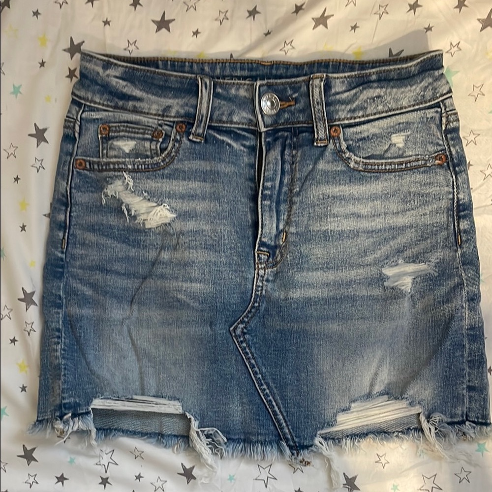 American Eagle Outfitters Blue Distressed Denim Skirt
